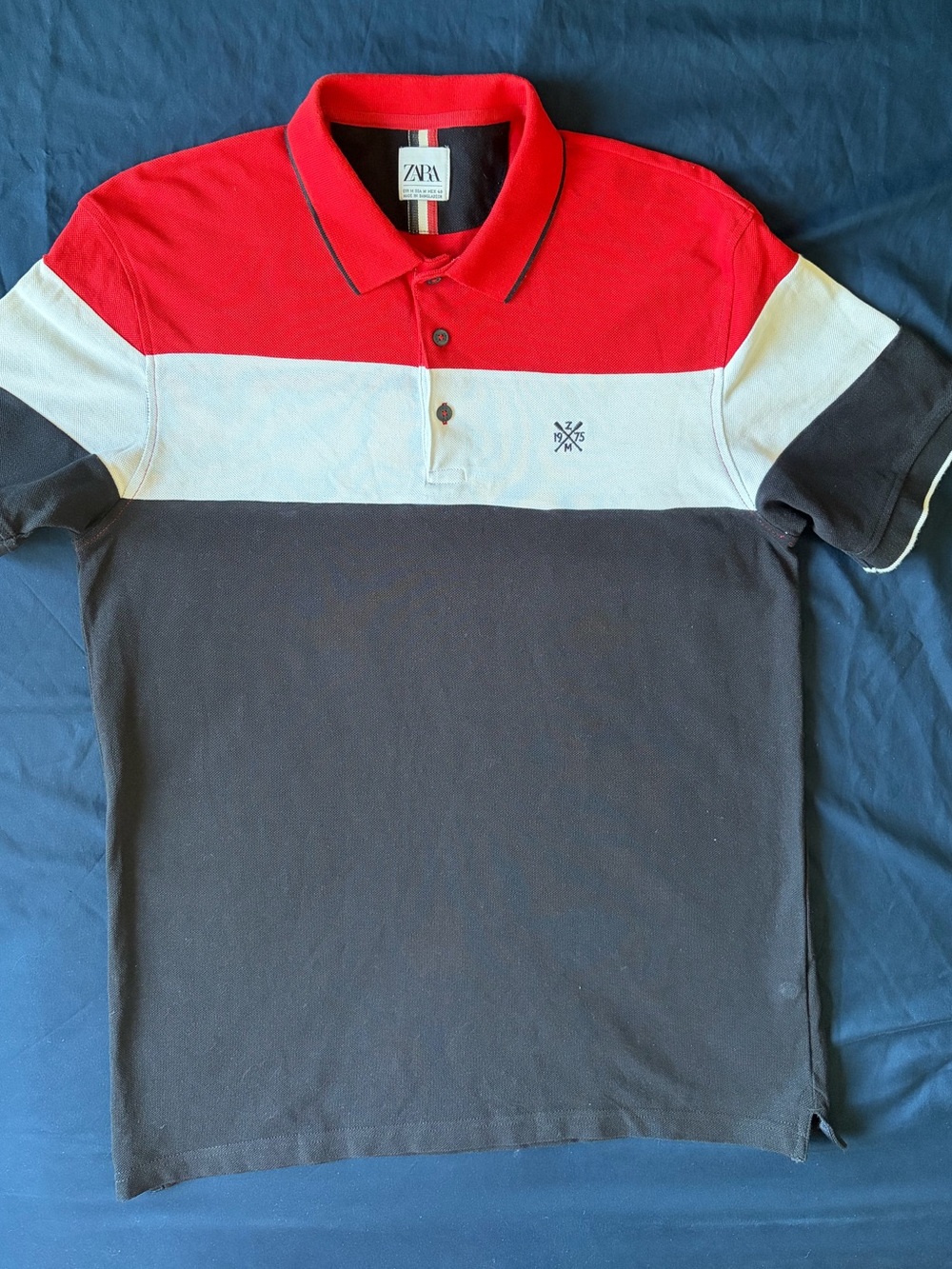 ZARA Men’s Red, White & Black Block Polo